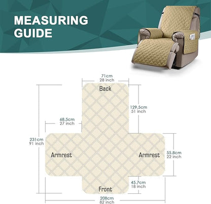 Ruaozz 100% Waterproof Recliner Chair Cover Non-Slip Oversized Reclining Cover for Large Recliner Chair Washable Chair Seat Cover with Elastic Straps for Kids, Dogs, Pets (Sand, 28'')