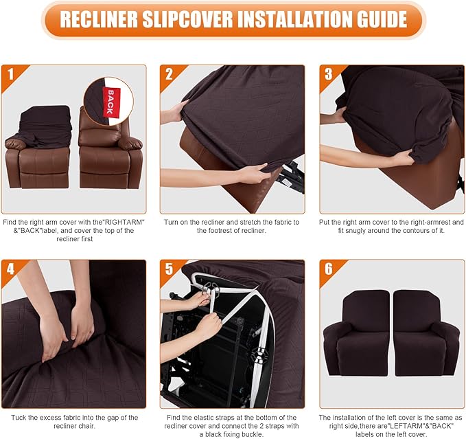 VANSOFY Recliner Cover, 2-Pieces Stretch Reclining Couch Cover with Pockets Loveseat Sofa Slipcovers Soft Washable Furniture Protector for Dogs(Chocolate)