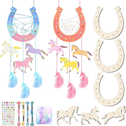 8 Pack Wooden Horse Craft for Kids,Unfinished Wooden Horse Wood for Painting Horse Dream Catcher Craft Wooden Arts Coloring Wood Horseshoe Ornaments for Art Activity Birthday Party Favors Decoration