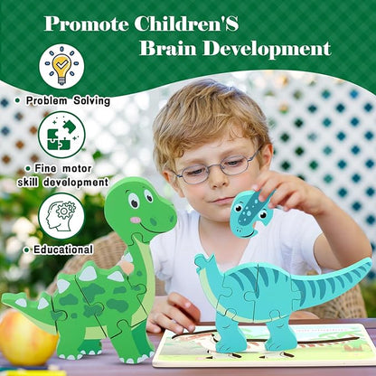 3 Pack Dinosaur Wooden Puzzles for Toddlers,Montessori Toys Dinosaur Puzzle for Kid 3 Year Old,Preschool Educational Learning Colorful Toys Gifts