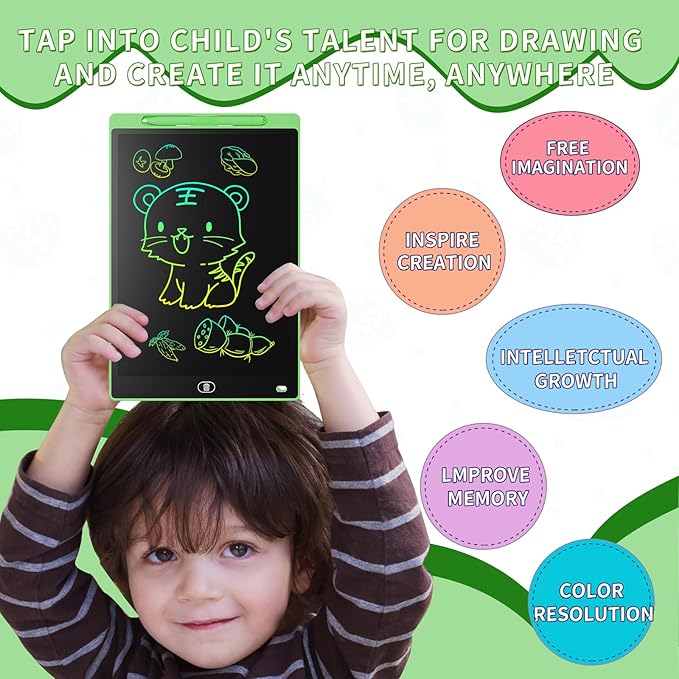 [2 Pieces] 12 Inch LCD Colorful Writing Graphic Tablet, Erasable Drawing Board, Kids Gift, Graphic Board for Games for 3 4 5 6 7 Years (Blue & Green)