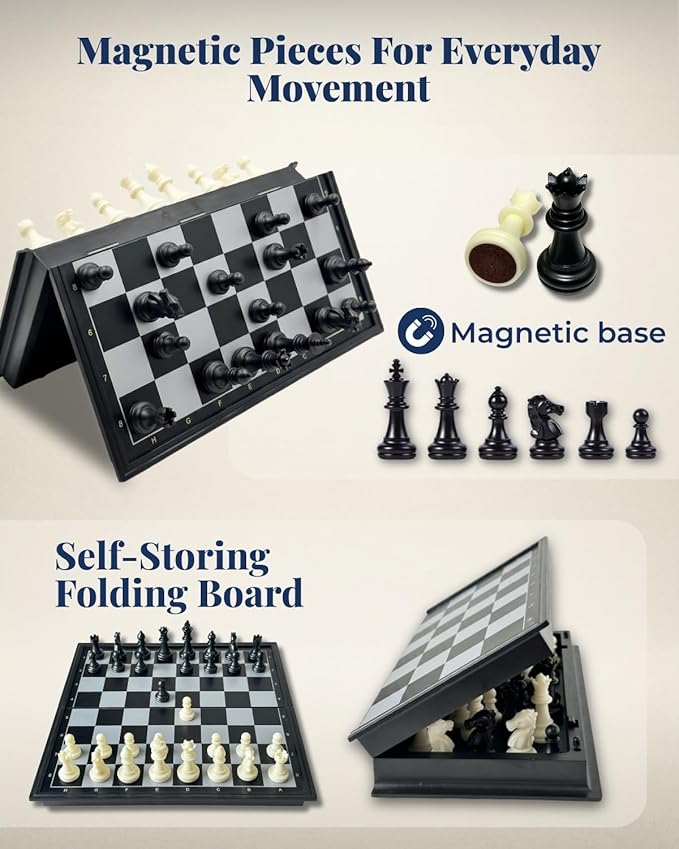 Travel Chess Set Magnetic Portable Folding Chess Board (Medium / 9.7 Inch)