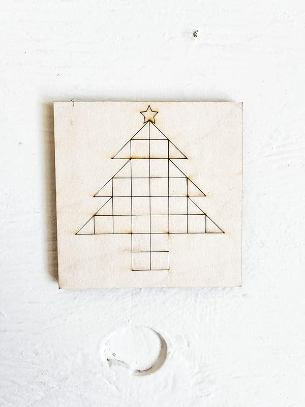 Unfinished Barn Quilt Square Wooden Sign, Country Decor Canvas Quilts Blocks (6 inches, Christmas Tree)