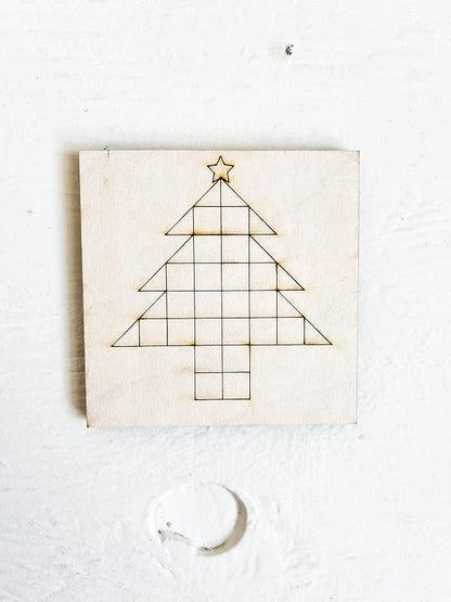 Unfinished Barn Quilt Square Wooden Sign, Country Decor Canvas Quilts Blocks (6 inches, Christmas Tree)