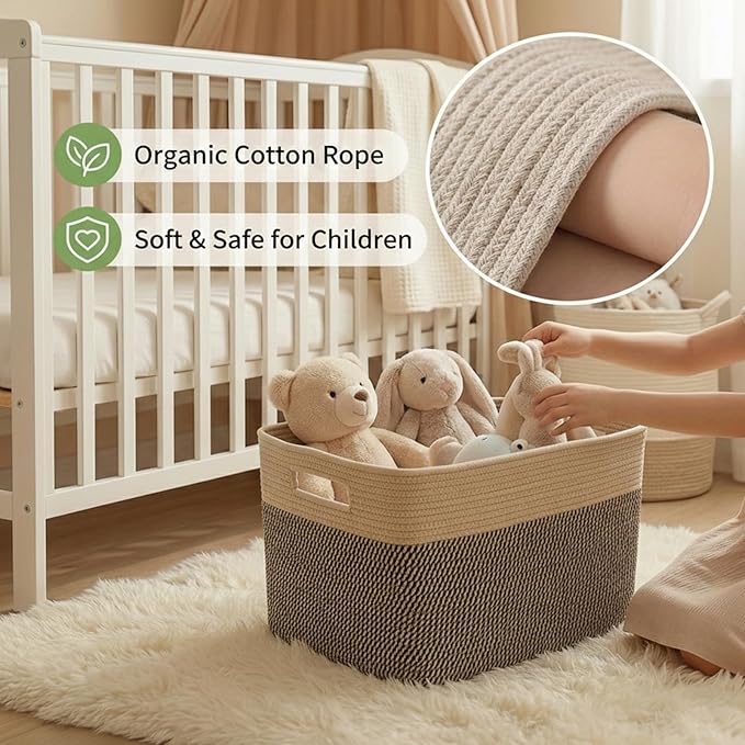 JMvicyroam Woven Blanket Basket,96L Large Storage Bin for Blankets Toys Clothes,Decorative Rope Basket for Living Room Bedroom with Handles, Jute&Black
