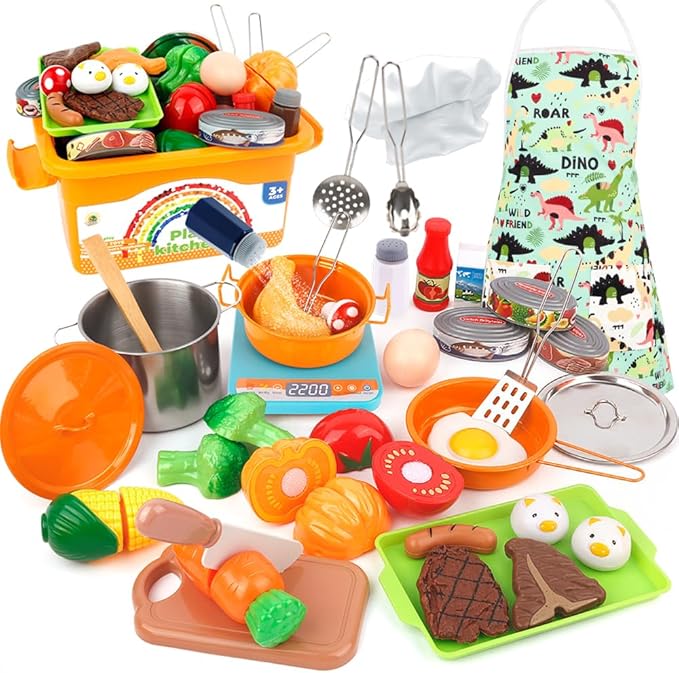 Play Kitchen Accessories Toy for Kids, Kids Kitchen Playset with Stainless Steel Play Pots and Pans, Kitchen Set for Kids, Birthday Gifts Toys for Girls Boys Ages 4 5 6 7 8