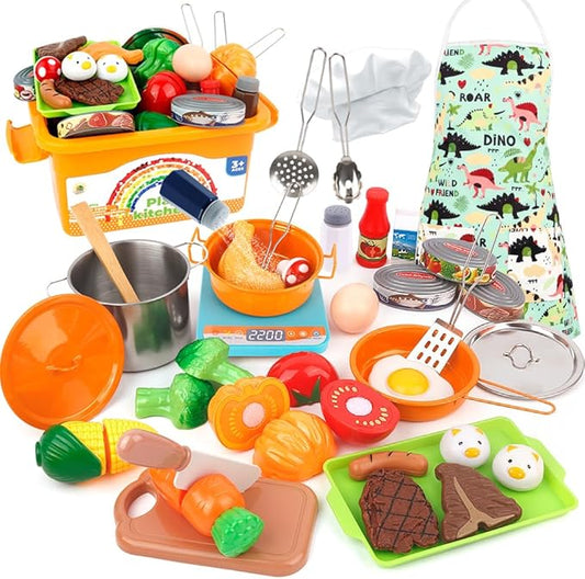 Play Kitchen Accessories Toy for Kids, Kids Kitchen Playset with Stainless Steel Play Pots and Pans, Kitchen Set for Kids, Birthday Gifts Toys for Girls Boys Ages 4 5 6 7 8