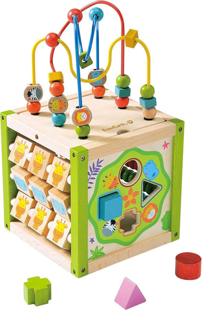 Wooden Activity Cube, 5 in 1 Activity Center, Educational Wooden Toys for Toddlers for Kids 1+, FSC Certified