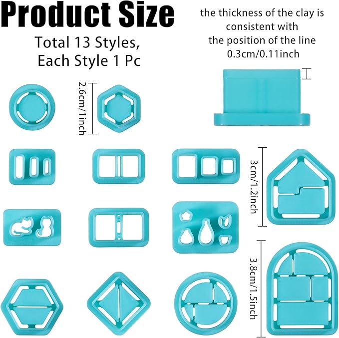 ORIGACH 13 Pcs Mini Bookshelf Polymer Clay Cutters，Book Vase Frame Design Clay Cutters for Polymer Clay Jewelry Earrings with a Clear Storage Box