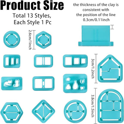 ORIGACH 13 Pcs Mini Bookshelf Polymer Clay Cutters，Book Vase Frame Design Clay Cutters for Polymer Clay Jewelry Earrings with a Clear Storage Box