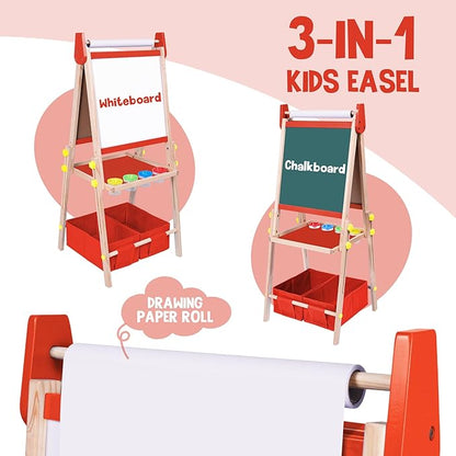 Joyooss Art Easel for Kids Easel for Toddlers, Adjustable Standing Wooden Toddler Easels Kids Magnetic Double Sided Whiteboard & Chalkboard, Art Easel for Kids Age 2-4 4-8 9-12 Toddler Art Easel Kid