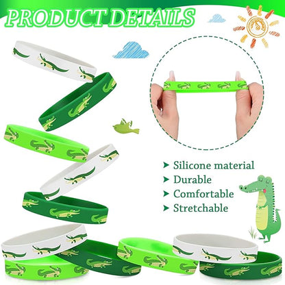 30 Pack Reptile Party Supplies Crocodile Silicone Wristbands Reptile Party Favors Crocodile Party Favors Bracelet Gifts Bag Stuffer for Reptile Crocodile Themed Birthday Party Supplies (Crocodile)
