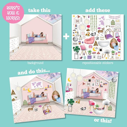 Craft-tastic Sticker It Up! – Reusable Sticker Book for Kids – 750+ Repositionable Stickers Create Designs on 8 Scene Pages for Hours of Mess-Free, Screen-Free Fun