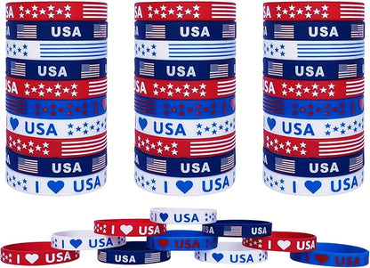 American Flag Silicone Bracelet 40Pcs, Presidential Inauguration Patriotic Party Fourth 4th of July Party Accessories Wristband USA Veterans Day Red White and Blue Decoration Memorial Day Favors
