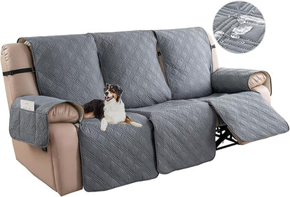 Easehomey Waterproof Recliner Sofa Cover,Non-Slip Reclining Sofa Covers for 3 Seat,Washable Reclining Sofa Cover Furniture Protector with Elastic Straps Pocket for Kids, Pets(Light Gray,3Seat)