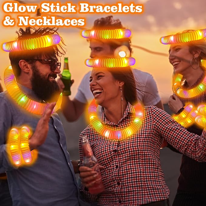 Light Up Glow Necklaces Bracelets Party Favors Accessories for Toddlers,12 PCS Orange Glow Sticks Valentines Day Pop Tubes for Toddlers,Glow Birthday Wedding Mardi Gras Party Supplies for Boys Girls