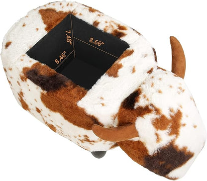 GIA Ottoman with Storage, Foot Stand and Wooden Legs, Shorthorn Dairy Cow, Brown and White