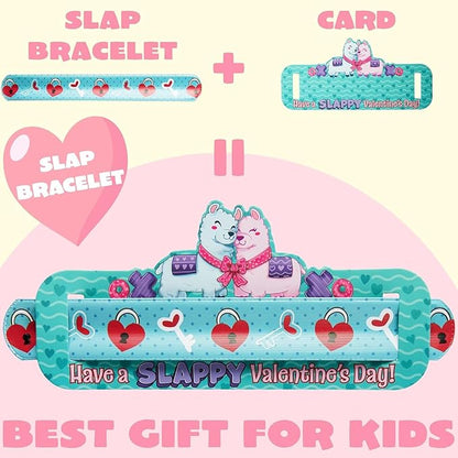 JOYIN 28 Valentine's Day Gifts Cards with Slap Bracelet, Animal Heart Snap Bracelet Wristband for Kids,Valentine's Party Favors, Valentine Classroom Exchange, Game Prizes