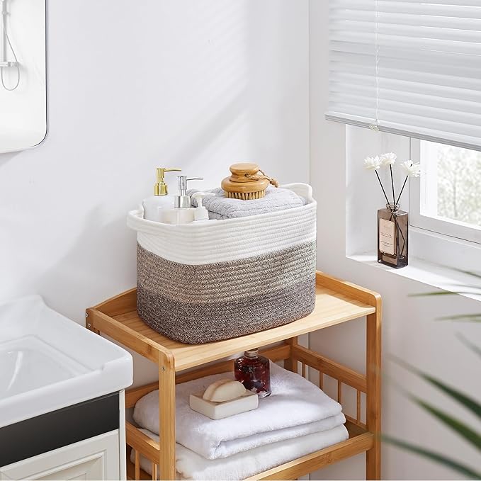 OIASKET Storage Basket for Organizing, Woven Baskets for Storage, Rectangle Decorative Baskets for Shleves, Closet, Toys, Book, Nursery Organizer Bins - Pack of 3 (Gradient Dark Brown, 13"x9.85"x8.7")