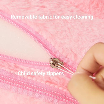 MOONBEEKI Toddler Chair Comfy，Foldable Princess Kids Couch for Girl, Toddler Recliners for Kids Over 18 Months, Kids Sofa Bed Fold Out (Pink)