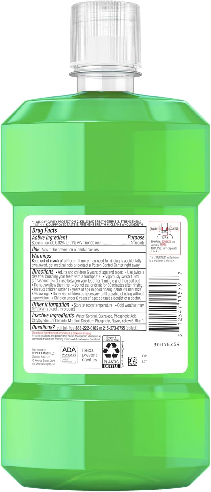 Listerine Total Care Kids Mouthwash, ADA Accepted, Alcohol-Free Anticavity Sodium Fluoride Mouthwash, Kids' Oral Rinse for Cavity Protection, Mint Flavor for Children's Oral Care, 500 mL