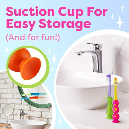 Trueocity Kids Toothbrush 8 Pack - Soft Contoured Bristles - Child Sized Brush Heads (3-10 Year Old) - Suction Cup for Fun & Easy Storage - Girl & Boy Set (8-Pack, Multi-Color)