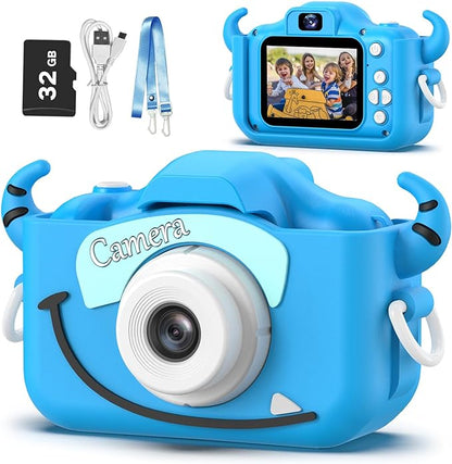 Goopow Kids Camera Toys for 3-8 Year Old Girls Boys,Children Digital Video Camcorder Camera with Cartoon Soft Cover, Best Chritmas Birthday Festival Gift for Kids - 32G SD Card Included (Darkblue-NJ)