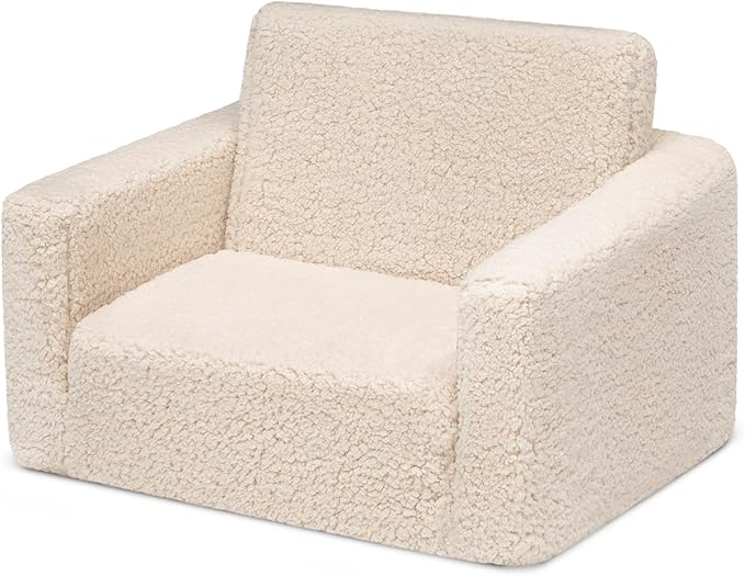 Delta Children Cozee Flip-Out Sherpa 2-in-1 Convertible Chair to Lounger for Kids, Cream