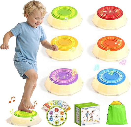 Light Up Stepping Stones for Toddlers 3-5 - 6 PCS Non-Slip Musical Stackable Step Stones, Toddler Obstacle Course Sensory Toys, Indoor Outdoor Jumping Play 1-3 Years Old Boys Girls Birthday Gifts