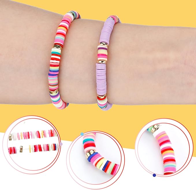 Sureio 24 Pcs Colorful Friendship Bracelets Letter Heart Smile Bracelets Surfer Bracelets Stretch Beaded Bracelet for Women Party Favors(Cute Style)