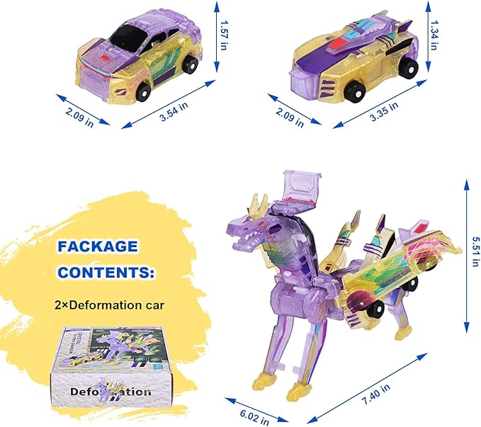 Aimery Collision Transforming Dinosaur Car Toy, 2 Magnetic Cars Convert into Dinosaur Toys,Dino Robot Toy, Boys Toys,Party Birthday for Kids (Yellow)