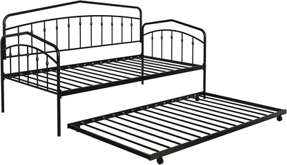 Christopher Knight Home Fox Twin Daybed with Trundle, Metal Sofa Bed Set, Rollaway Daybed Couch Bed Frame for Bedroom Living Room Guest Room, Elegant and Simple Style, Anti-Noise, Easy Assembly, Black