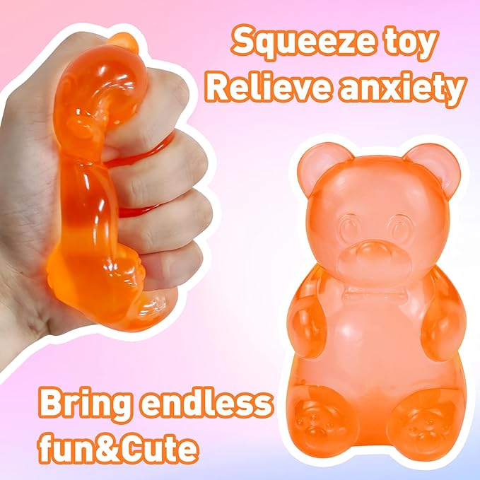 Stress Bear Taba Squishy Balls, Bear Toy Taba Squishy Toys for Kids Stress Relief Squeeze Balls for Valentines Day Gifts Birthday Gifts Party Favors- Orange