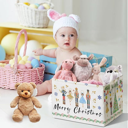 Christmas Storage Basket with Handles, Nursery Organization, Waterproof Toy Box for Boys and Girls Room, Decor Rectangular Fabric Box for Clothes, Christmas Gifts Storage Box, Christmas Party Decor