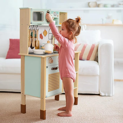 Play Kitchen, Kids Play Kitchen with Real Light & Sounds, Toy Kitchen for Toddlers with Cookware Accessories, Play Kitchen Sets for Kids Ages 4-8, Gift for Boys and Girls.