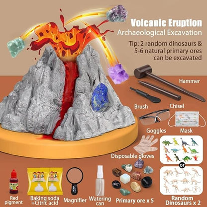 Volcano Kit, Dinosaur Kit，Gem Digging Kit, Volcano Eruption Science Kits, Science STEM Activities Educational for Age 6-8-12, Kid Toys, Birthday Gift