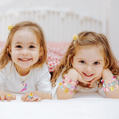 Kids Jewelry for Little Girls Ages 4-6, Unicorn Play Necklace Bracelets Rings for Toddlers Girls 3-5 6-8, Childrens Costume Dress Up Jewelry Set, Princess Gifts for 3 4 5 7 6 8 Year Old Party Favor