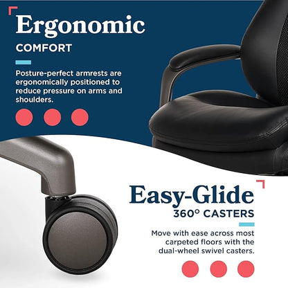 La-Z-Boy Nova Vegan Leather Modern Executive Ergonomic Design Office Chair, Memory Foam Thick Contoured Seat Back with Patented Lumbar Support Technology, Soft to Medium Sit Comfort, Black