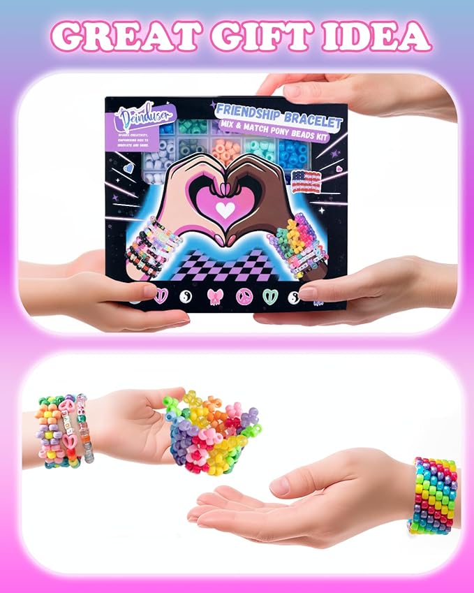 Deinduser Kandi Beads Kit, Pony Beads for Bracelet Making, Pony Beads Kit with Letter Beads, Peace Beads, Skull Beads, Heart Beads, Beads for Jewelry Making, Jewelry Making Kit for Adults&Kids