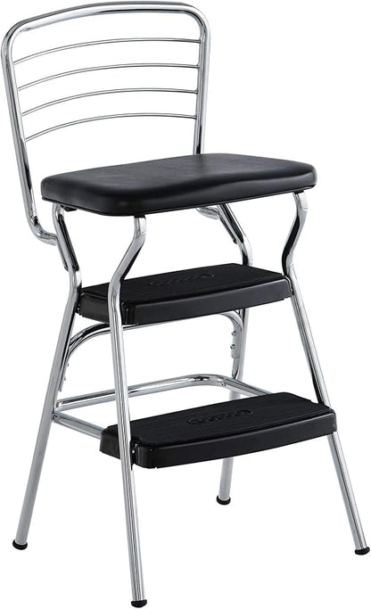 COSCO Stylaire Retro Chair + Step Stool with Flip-Up Seat, Black