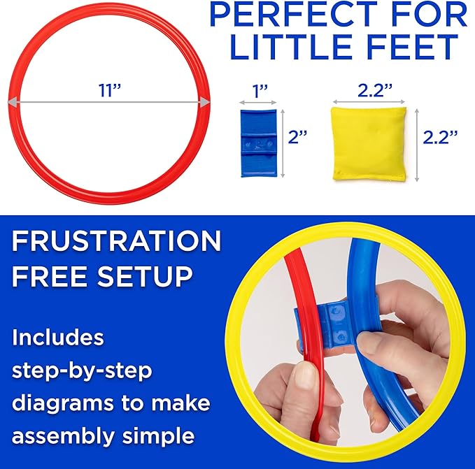 Hopscotch Rings, 12 x 11 Inch Rings & 3 Bean Bags, Play Hopscotch Outdoor & Indoor Obstacle Course for Kids 3-5, Recess Toys & Physical Education Equipment, Gross Motor Games PE Equipment