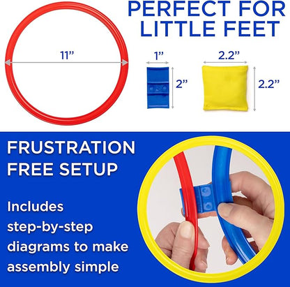 Hopscotch Rings, 12 x 11 Inch Rings & 3 Bean Bags, Play Hopscotch Outdoor & Indoor Obstacle Course for Kids 3-5, Recess Toys & Physical Education Equipment, Gross Motor Games PE Equipment