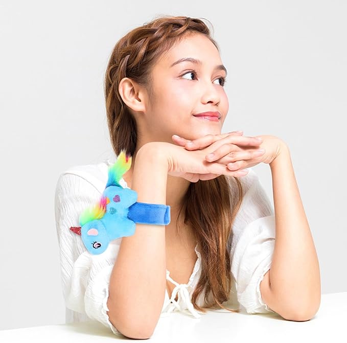 Abaodam Animal Slap Bracelet Unicorn Slap Bracelet Plush Stuffed Animal Hugger Snap Wrist Band for Kids Birthday Party Favors