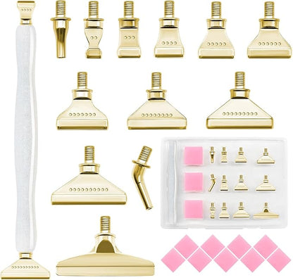 22PCS DIY Diamond Art Pen Painting Tool Set - Metal Threaded Tip Accessories Gem Resin Dotting Pen Supplies Kit (White Pen + 12 Tips + 9 Dotting Clay)