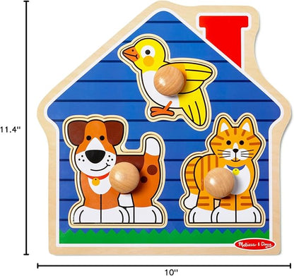 Melissa & Doug Pet Animals Jumbo Knob Puzzle, Wooden Peg Puzzle for Toddlers, Educational Toy for Shape Recognition and Fine Motor Skills, Ages 1+