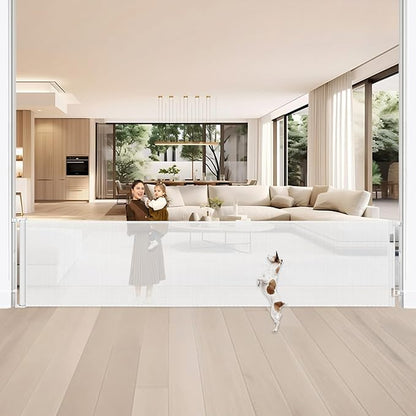 42" Tall X 200" Extra Wide Retractable Baby Gates, Extra Tall Dog Gate for Wide Openings, Extra Long Baby Gate for Doorways Extra Tall Mesh Gate for Pets Indoor Tall Baby Gate Outdoor Deck Gate, White