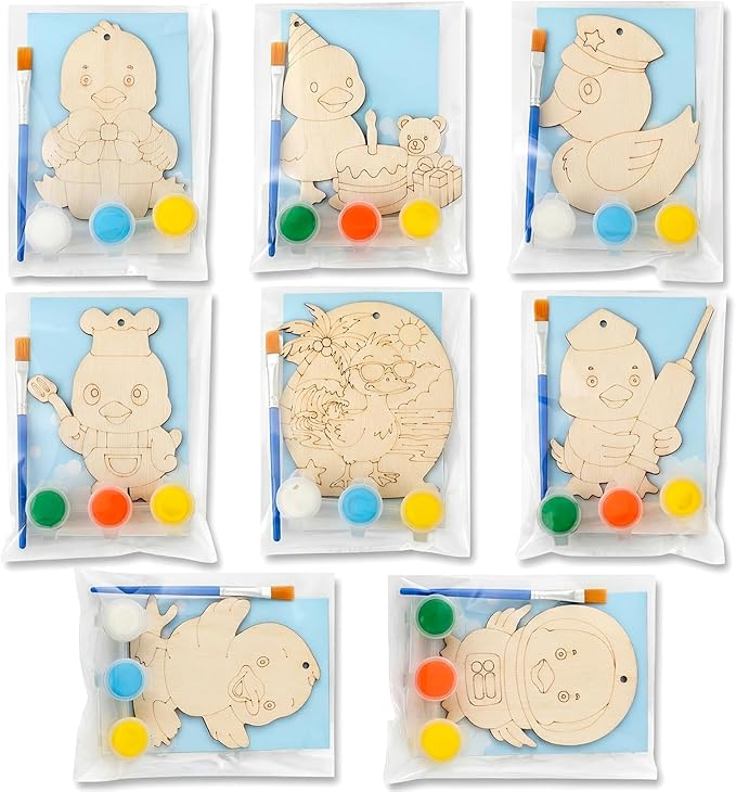 Saypacck 24 Pcs Duck Party Favors Wooden Painting Craft Kits Birthday Party Supplies with Organza Bag for Goodie Bags Fillers Adult Thank You Gifts