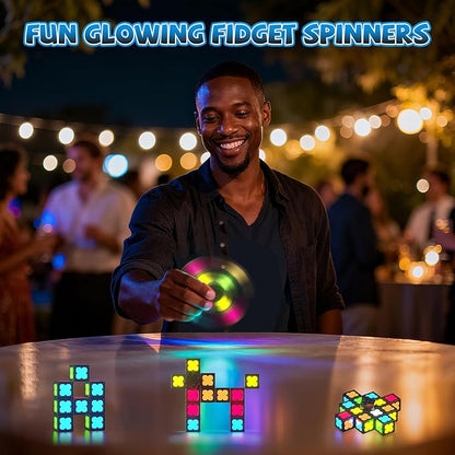 Magnetic Fidget Spinner Mini-13 Blocks, Glow Magnet Cube & Transformable Fidget Spinner & Infinity Cube & 2x2x2 Cube-4 in 1 Toy, STEM Magnetic Tiles Stress Relief Sensory Gift for Kid Boy Girl Adult