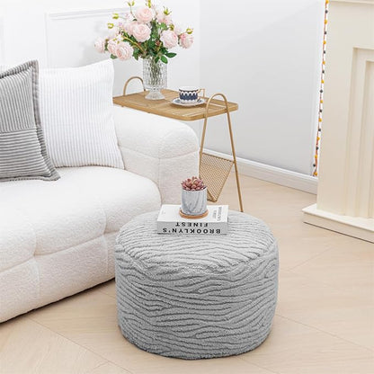 Asuprui Round Pouf Ottoman Stuffed Home Pouf Ottoman Foot Rest Foot Stool Poufs for Living Room Boho Home Decor Foldable Floor Chair Storage for Living Room, Bedroom