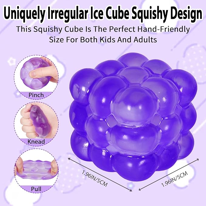 Ice Cube Squishy Fidget Toy, Standard Size 1.96 in Stress Ball for Adults and Kids, Puffwize Soft Textured Sensory Toy with Irregular Shape for Anxiety Relief and Improving Focus(Purple)